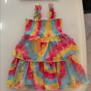 Girl Colorful Tie-Dye Dress with Ruffle Details